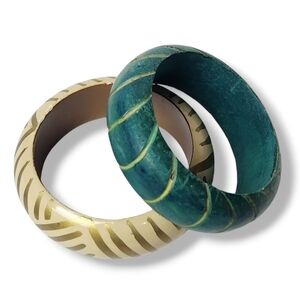 Vintage Wooden Chunky Bracelets Bangles Pair